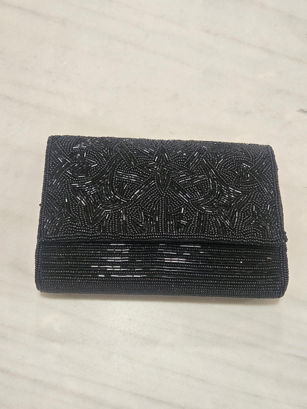 Vintage Black Seed Beaded Evening Clutch Bag - 1980s Magnetic Snap